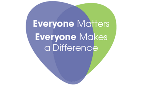 A purple and green heart that says "Everyone Matters. Everyone makes a difference"